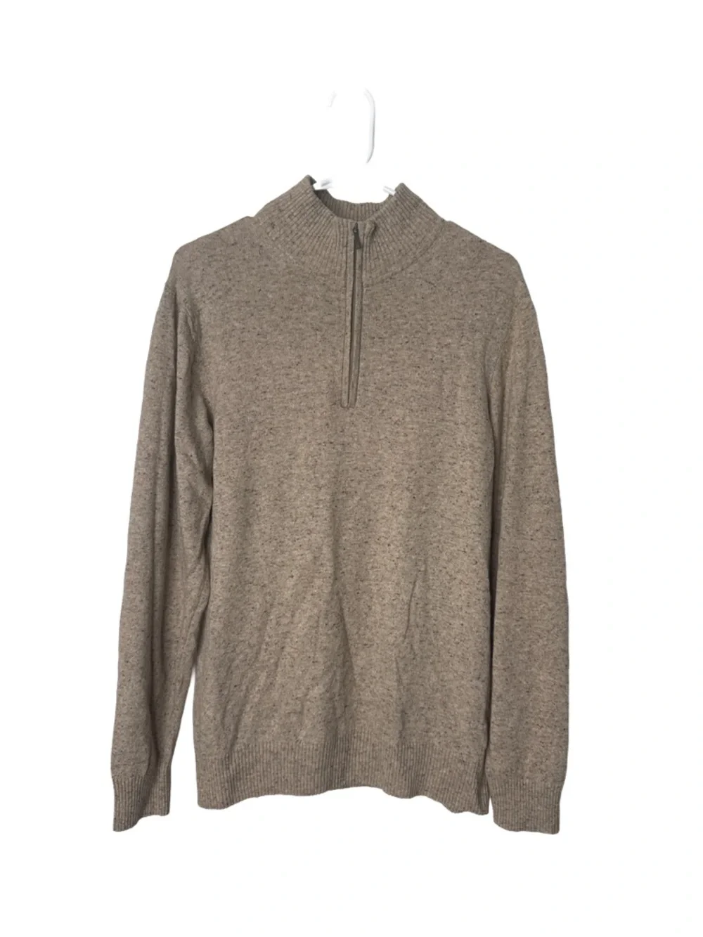 EMI MAGLIA Men's 1/4 Zip Pullover Sweater Tan Wool Silk Luxury Classic Heathered